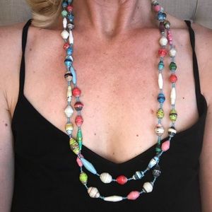 Long strand multi colored bead necklace